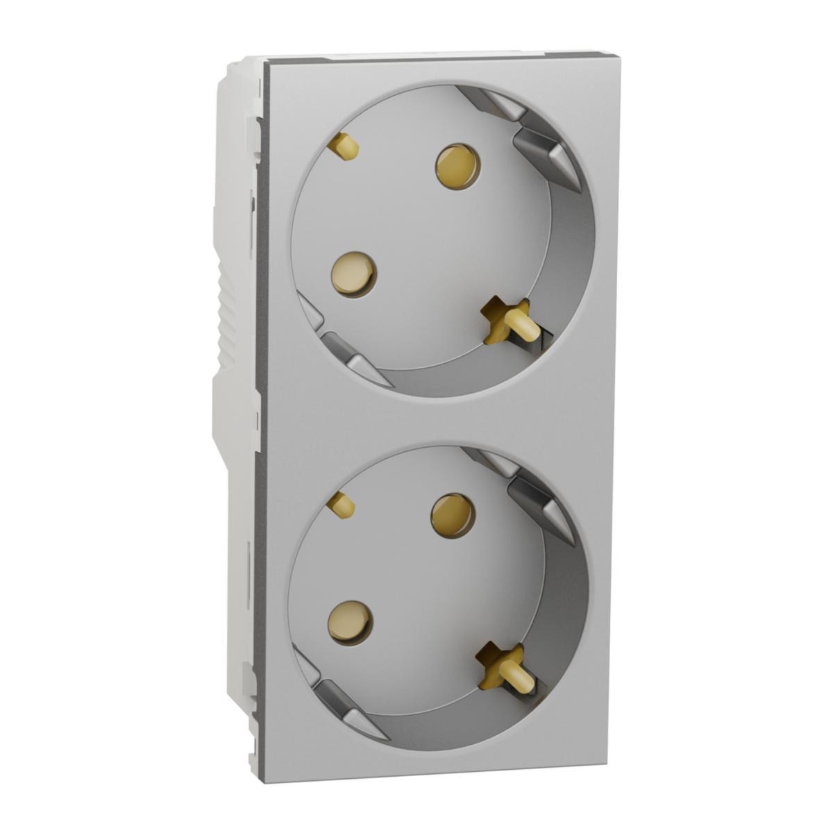 Stikkontakt Schneider dobbel uttak 2P +E skrukl - 2 x stikk utt 2P+E skrukl/IPT Al