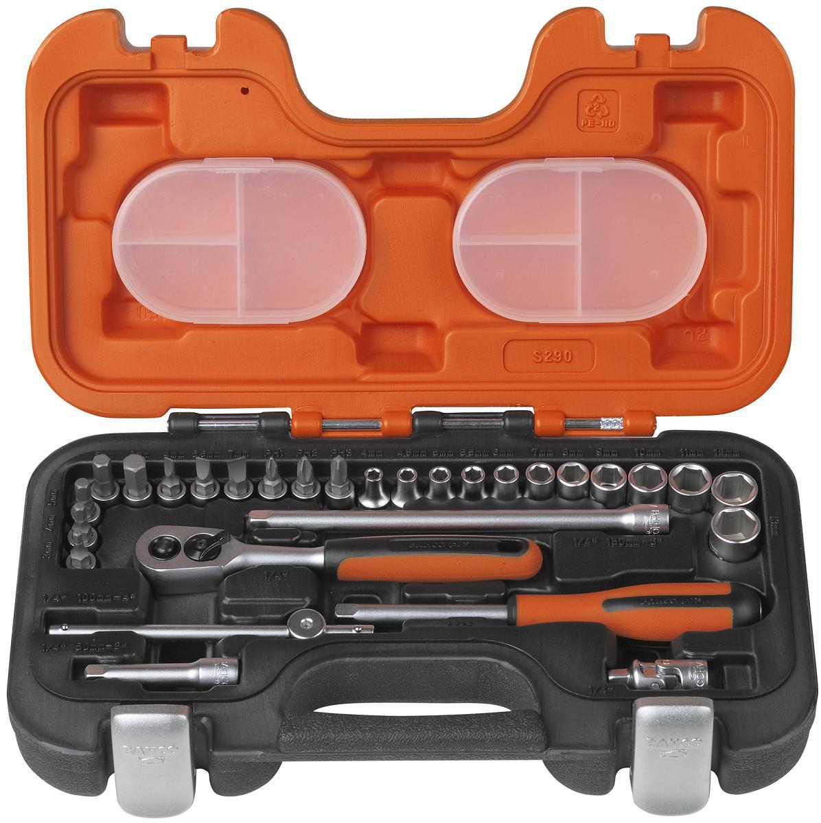 Pipenøkkelsett Bahco 1/4" S290 - Pipesett S290 Bahco 29 deler koffert