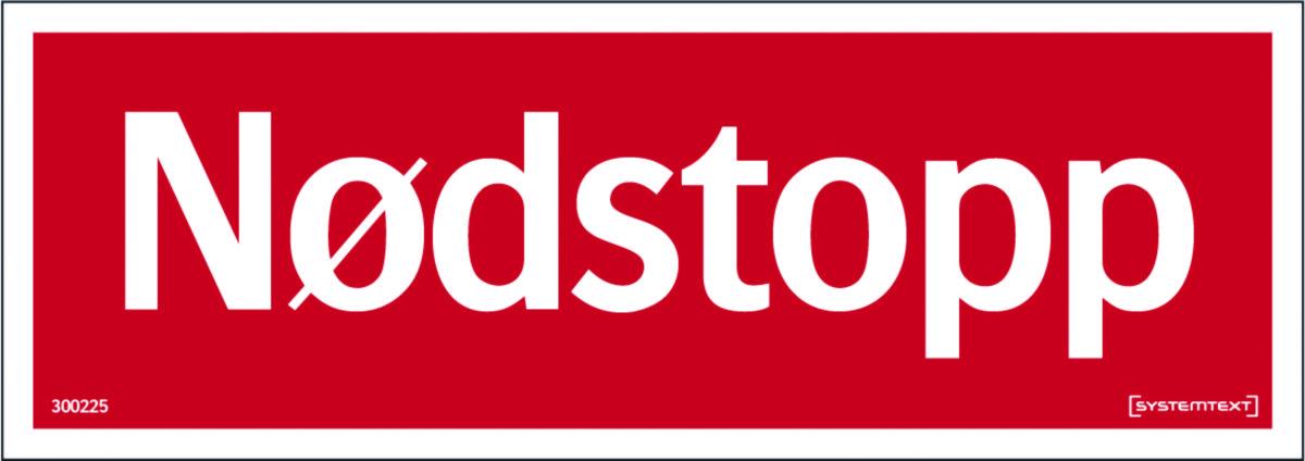 Skilt Systemtext "Nødstopp" rød - Skilt Nødstopp rød Systemtext 210x74mm Alu