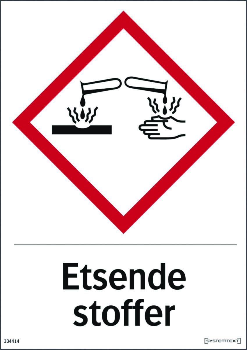 Skilt Systemtext "Etsende stoffer" - Skilt Etsende stoffer Systemtext 210x297mm HP