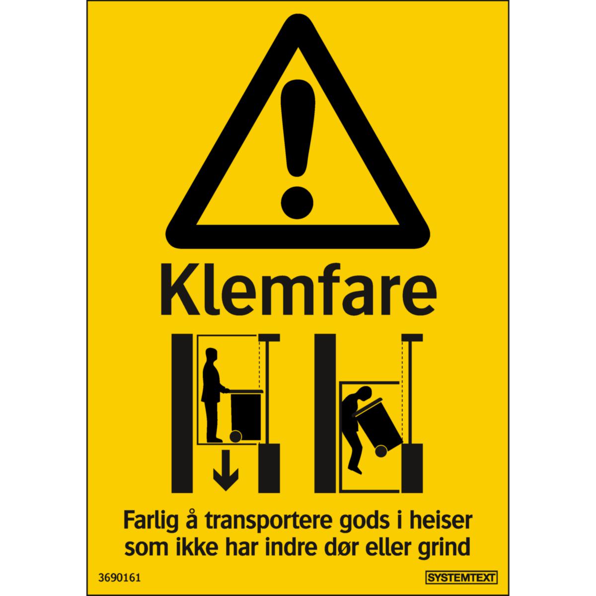 Dekal Systemtext "Klemfare" i heiser - Dekal Klemfare i heisser Systemtext 105X148mm