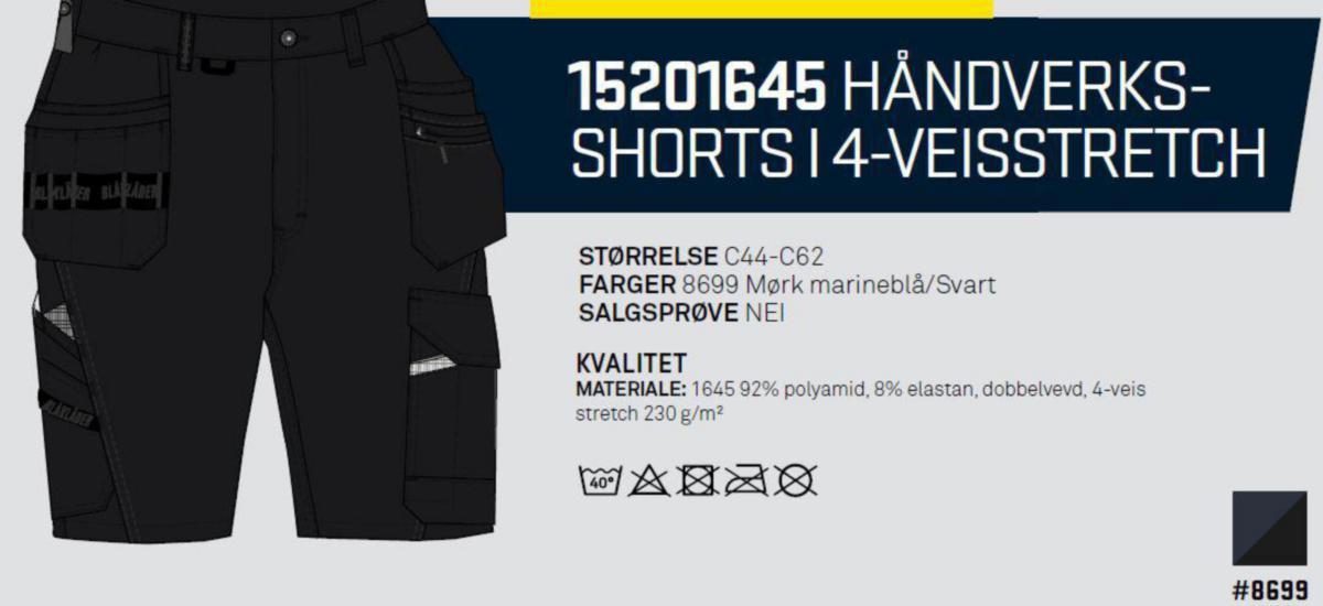 Håndverksshorts Blåkläder 1520 - Håndverksshorts i 4-veisstretc Størrelse C56