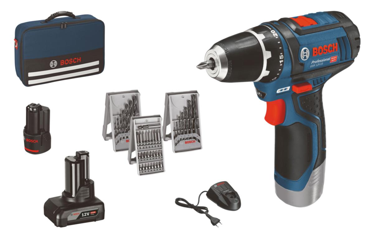 Bor-/ skrutrekker Bosch GSR 12-2-LI med tilbehør - Bor/skrutrekker GSR 12V-2-LI Bosch 12V 2.0Ah + 4.0Ah bag