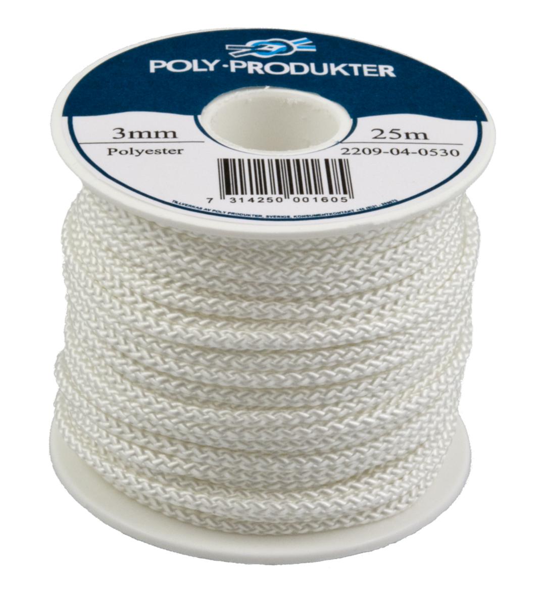 Polyesterline flettet - Polyesterline flettet Polyprodukter 3mmx25m hvit