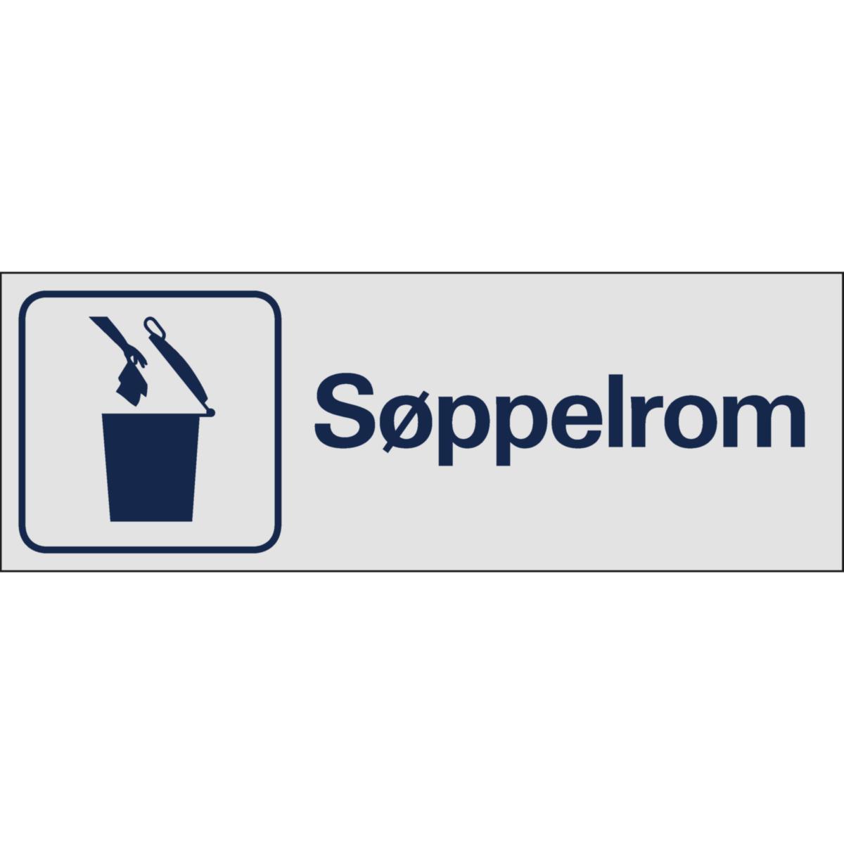 Skilt Systemtext "Søppelrom" - Skilt Søppelrom Systemtext 225x80mm Alu