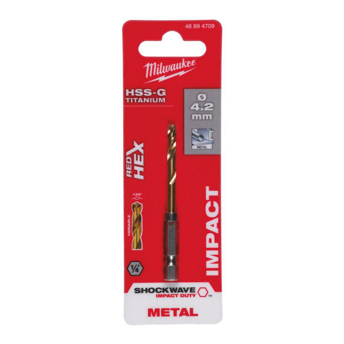 Metallbor Milwaukee Shockwave HSS-G - Metallbor Shockwave HSS-G Milwaukee TIN Red Hex 4.2mm