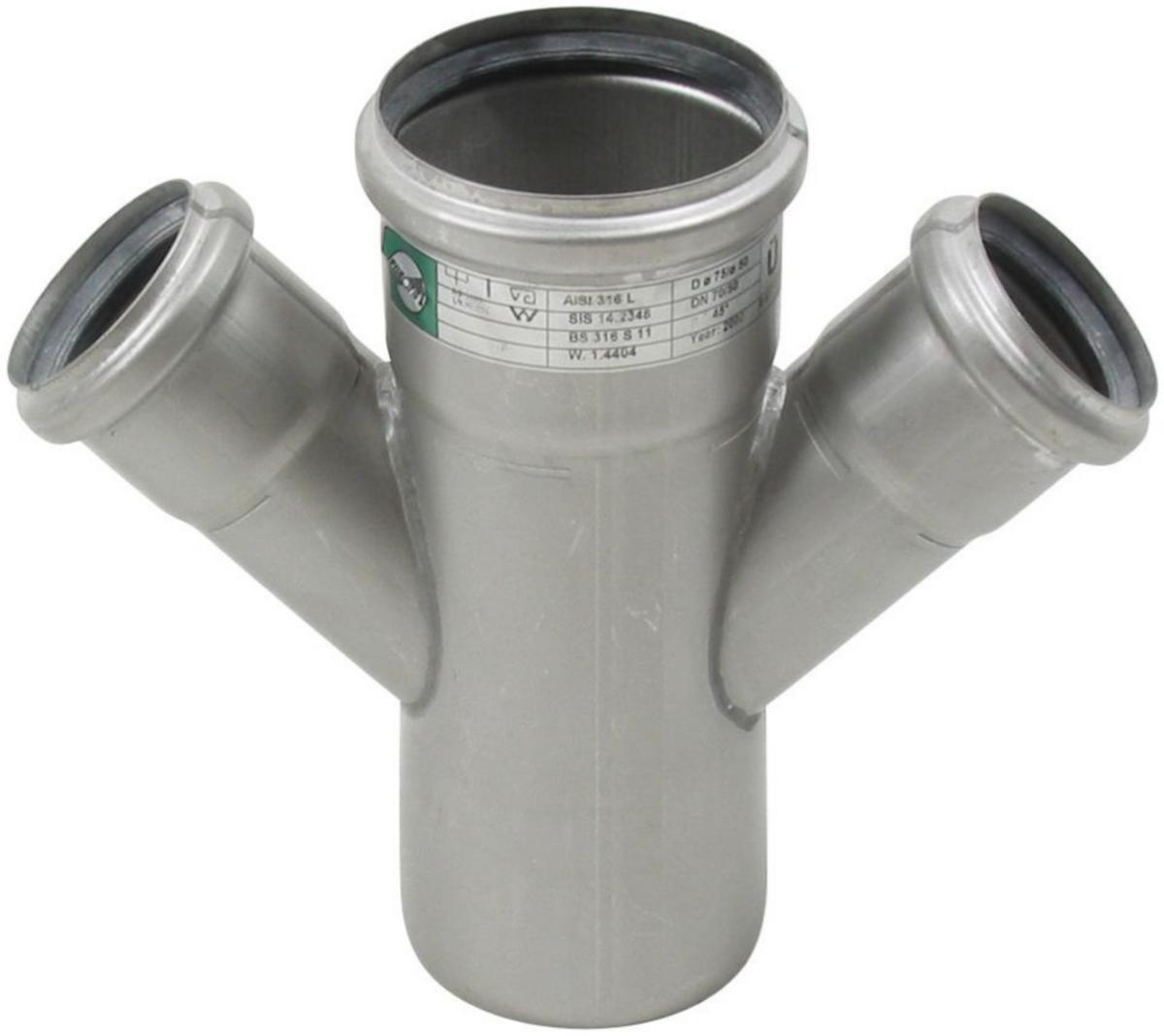 Grenrør 45° dobbelt, type 836, AISI 316L, Europipe - 75 x 50 mm x 45° Europipe gren dobbelt AISI 316L. Type 836