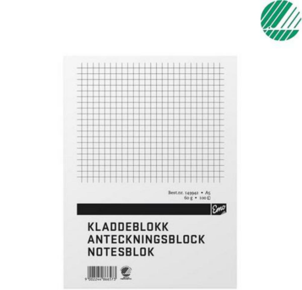 Kladdeblokk EMO - Kladdeblokk A5 Ruter 60g EMO 100 sider