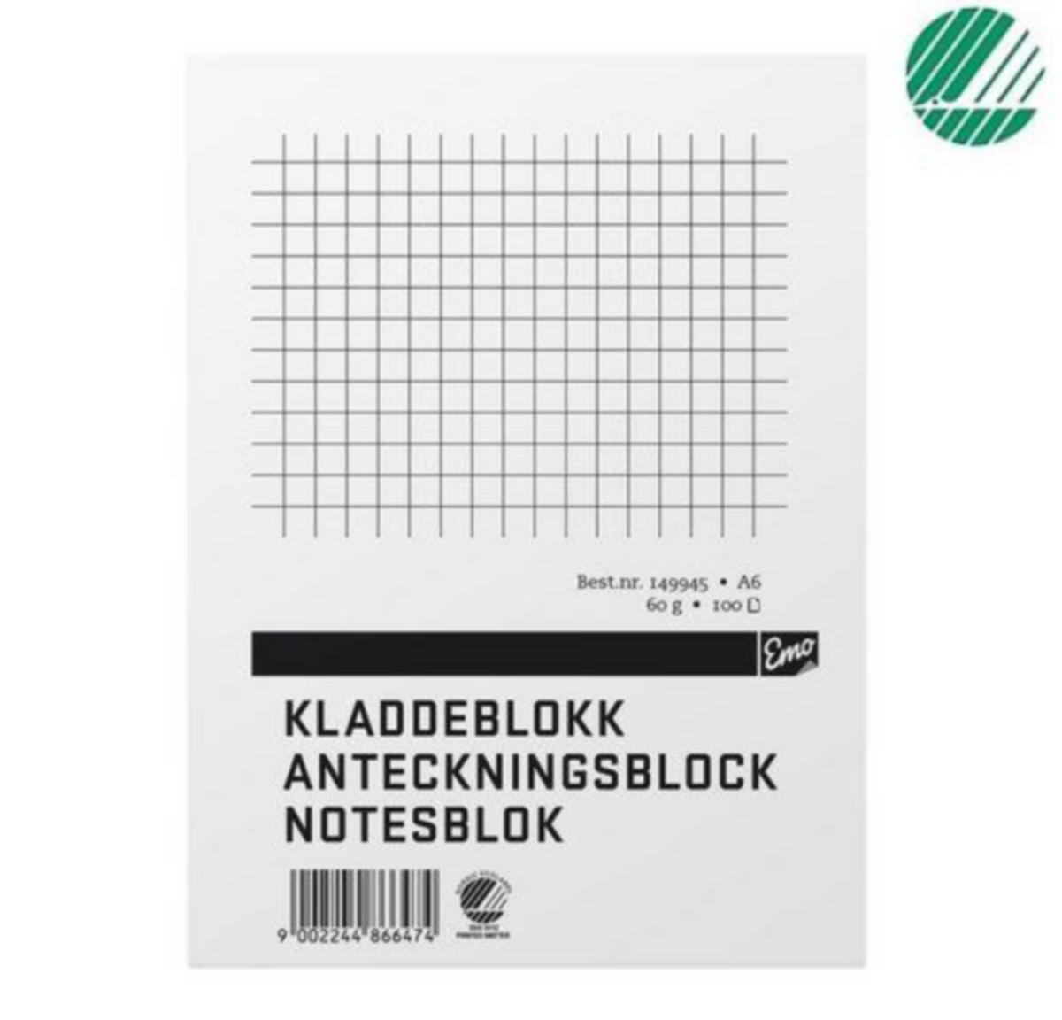 Kladdeblokk EMO - Kladdeblokk A6 Ruter 60g EMO 100 sider
