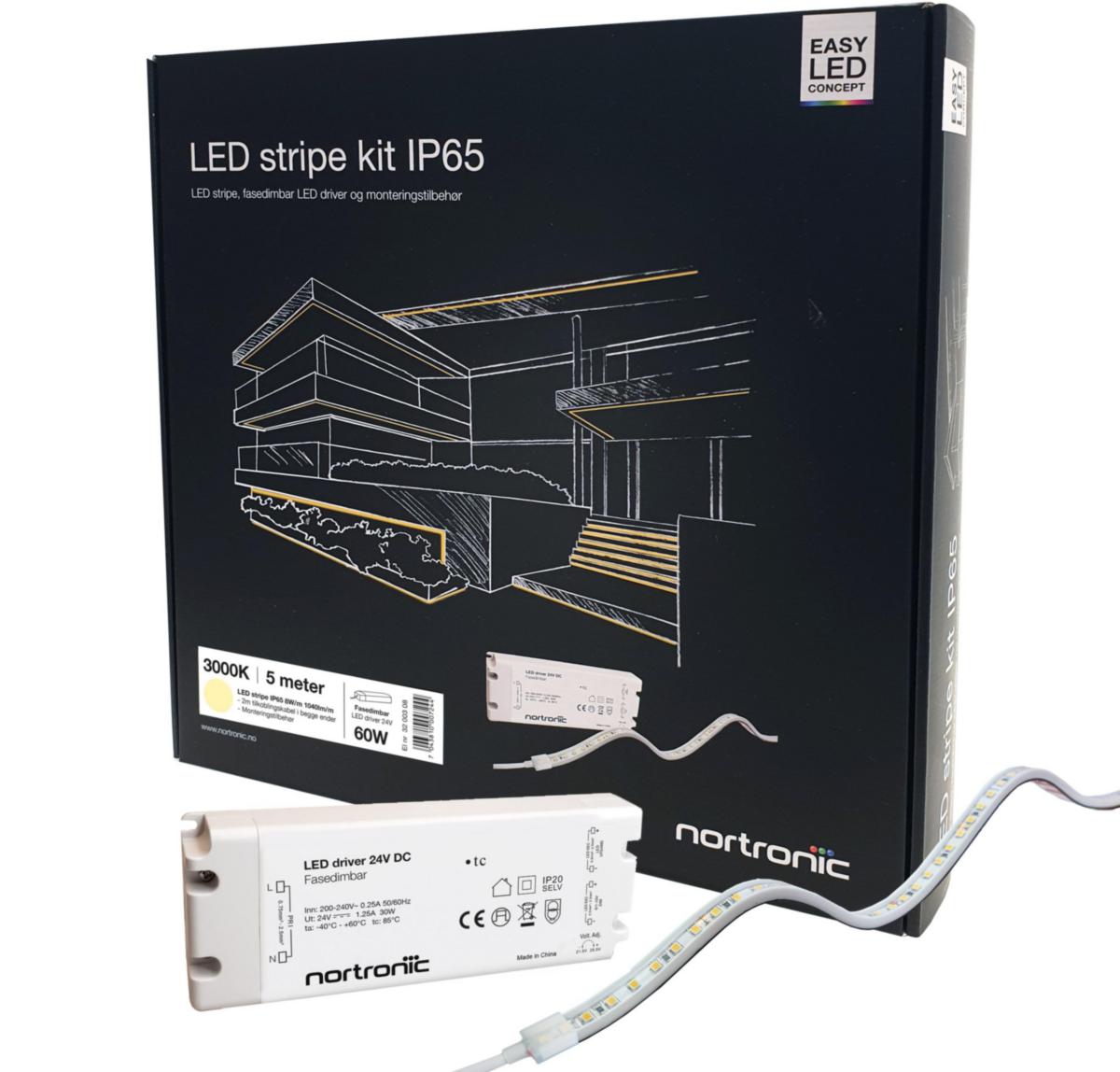 LED stripe Nortronic KIT 24V IP65 - LEDstrip KIT 24V 830 8W 1040lm 5m IP65