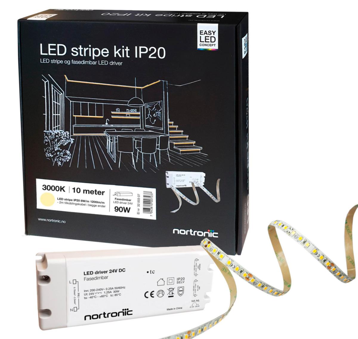 LED stripe Nortronic Kit 24V innendørs - LEDstrip KIT 24V 830 8W 1200lm 10m IP20