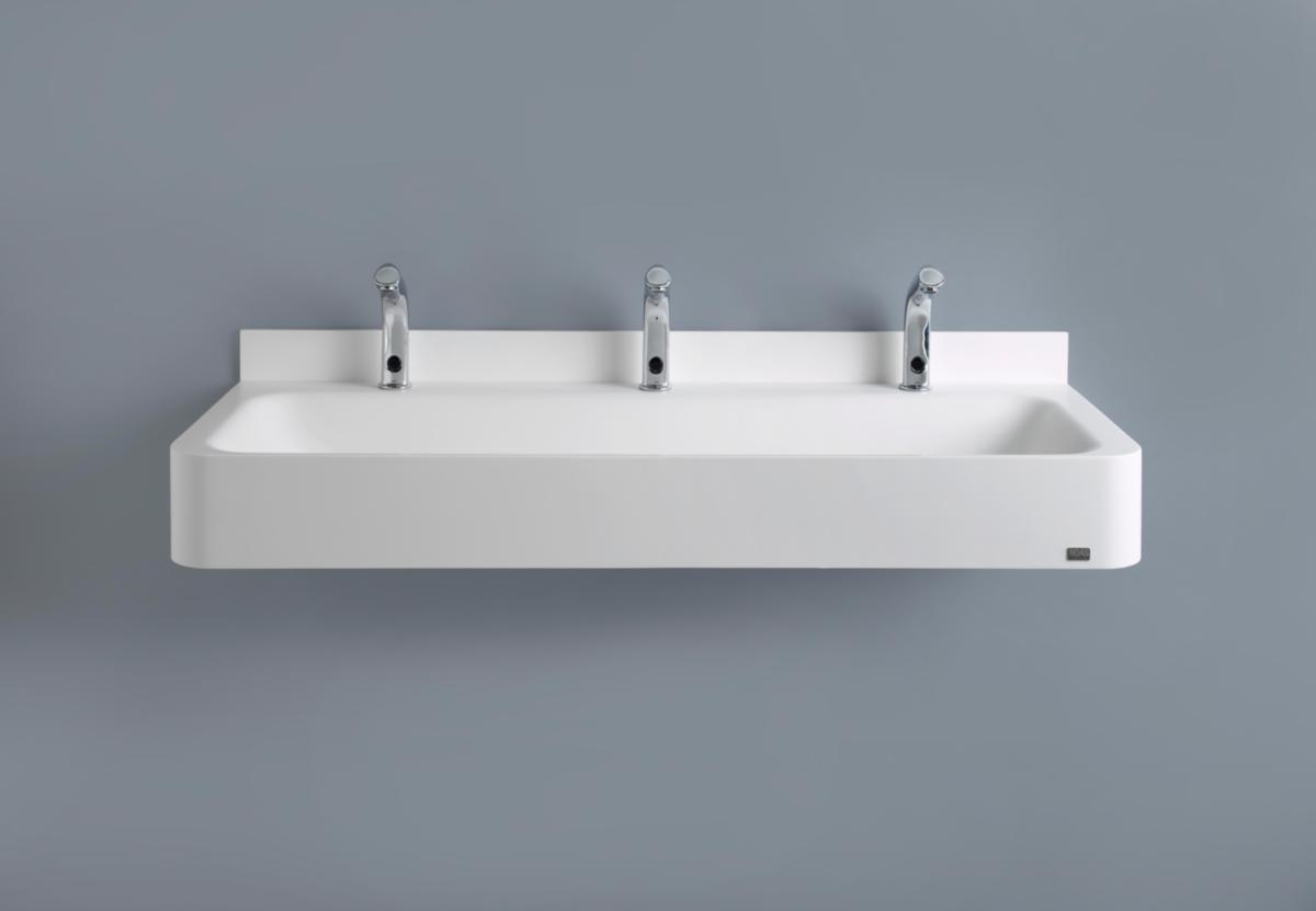 Vaskerenne m/kant, Noas - Noas Vaskerenne 1300x510x230 Hvit Corian. 3 kranhull m/kant