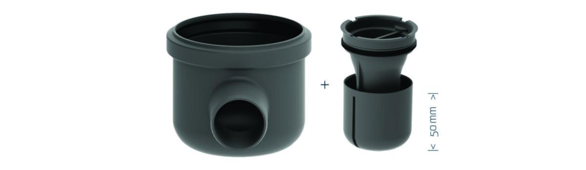 Unidrain utløpshus hjørne vannrett - Utløpshus. hjørne Ø50 mm vannrett innkl. vannlås