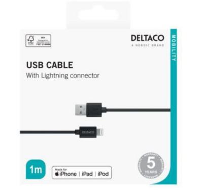 Kabel USB-A til Lightning 2m Deltaco