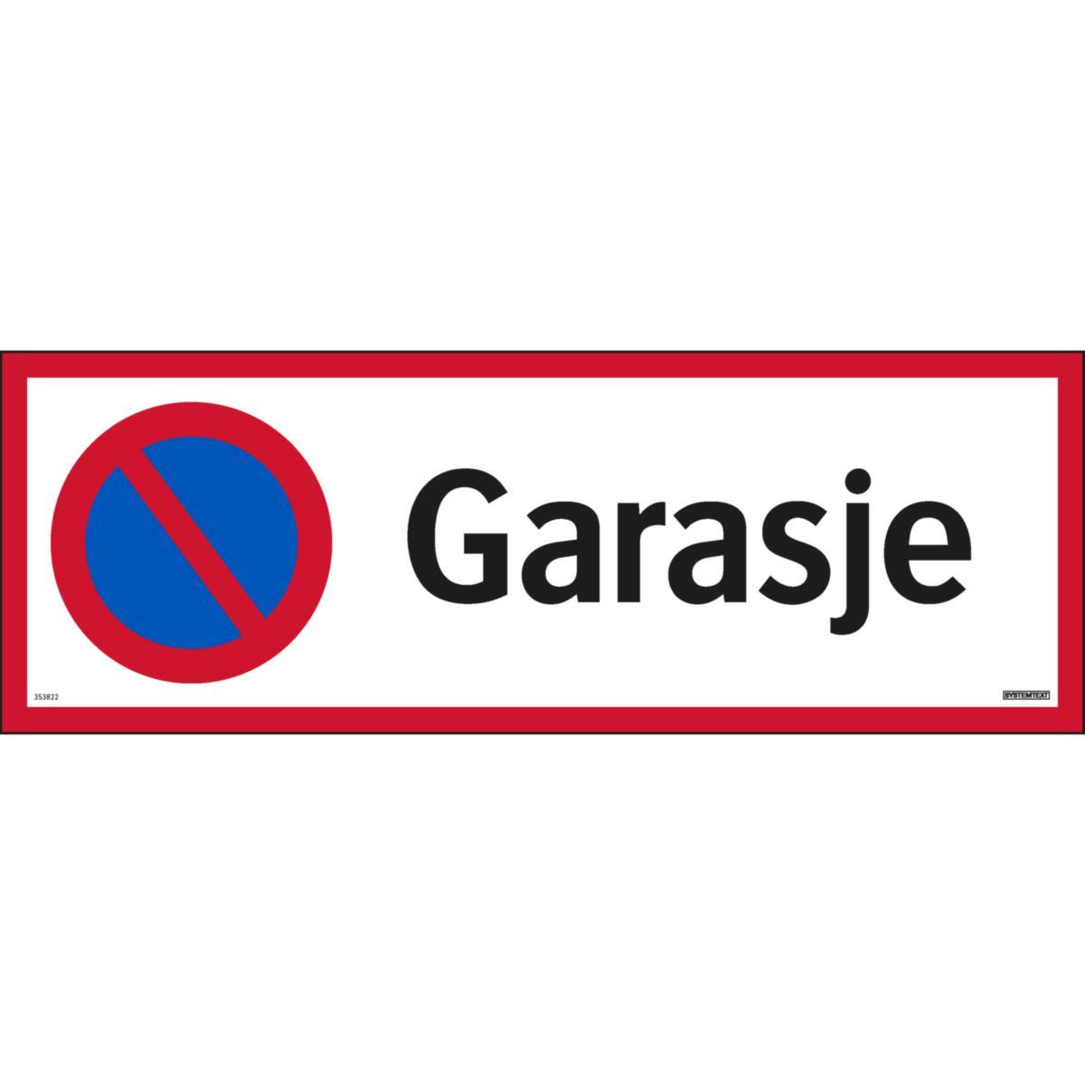 Skilt Systemtext "Garasje" - Skilt Garasje Systemtext 594x210mm Alu