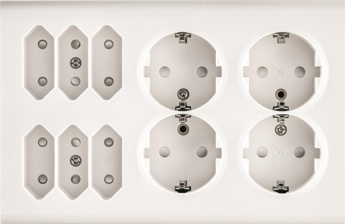 Påvegg stikk 4xSchuko med jord og barnevern - STIKK PV 4+6 EURO M/J HVIT
