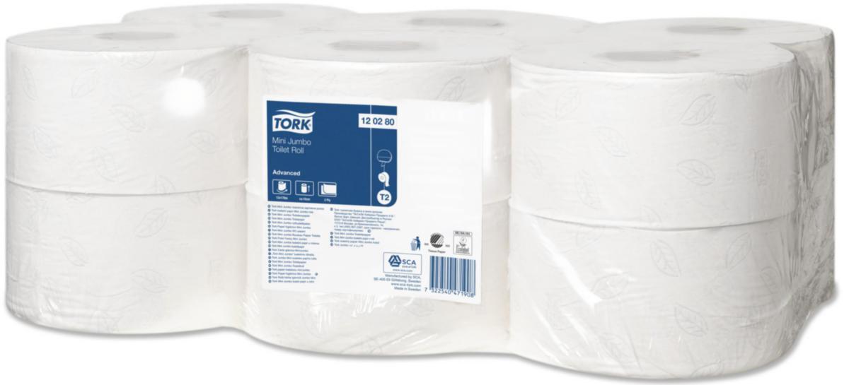 Toalettpapir Advanced Mini T2 Tork - Toalettrull mini jumbo Tork T2 hvit 2-lag 1214ark