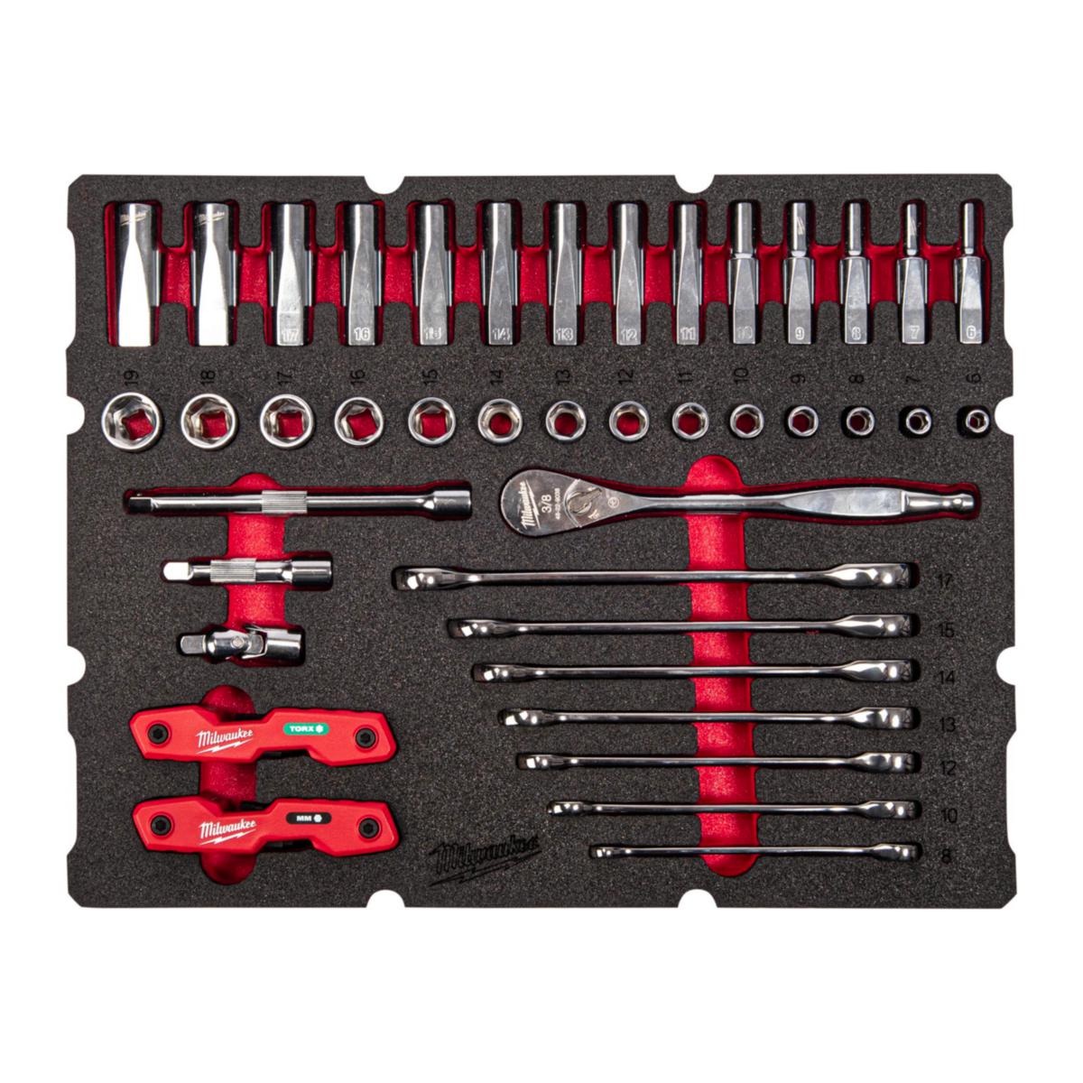 Modul Skum Skrallenøkkelsett Milwaukee, 55 deler - Modul Skum Skrallenøkkelsett Milwaukee 55 deler