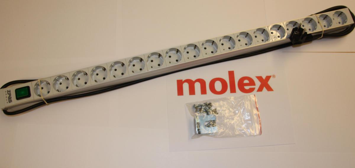 Strømlist 19" Molex Knutsen - Strømlist 1U 18pol m/lys 16A WZ-LZ13-10-SU-000