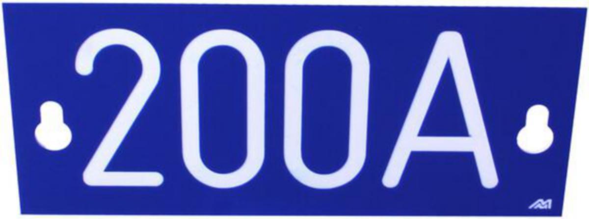 Merkeskilt til iso-sikringsbrytere Melbye - Merkeskilt blå 200A 64x146x1.6mm ensidig