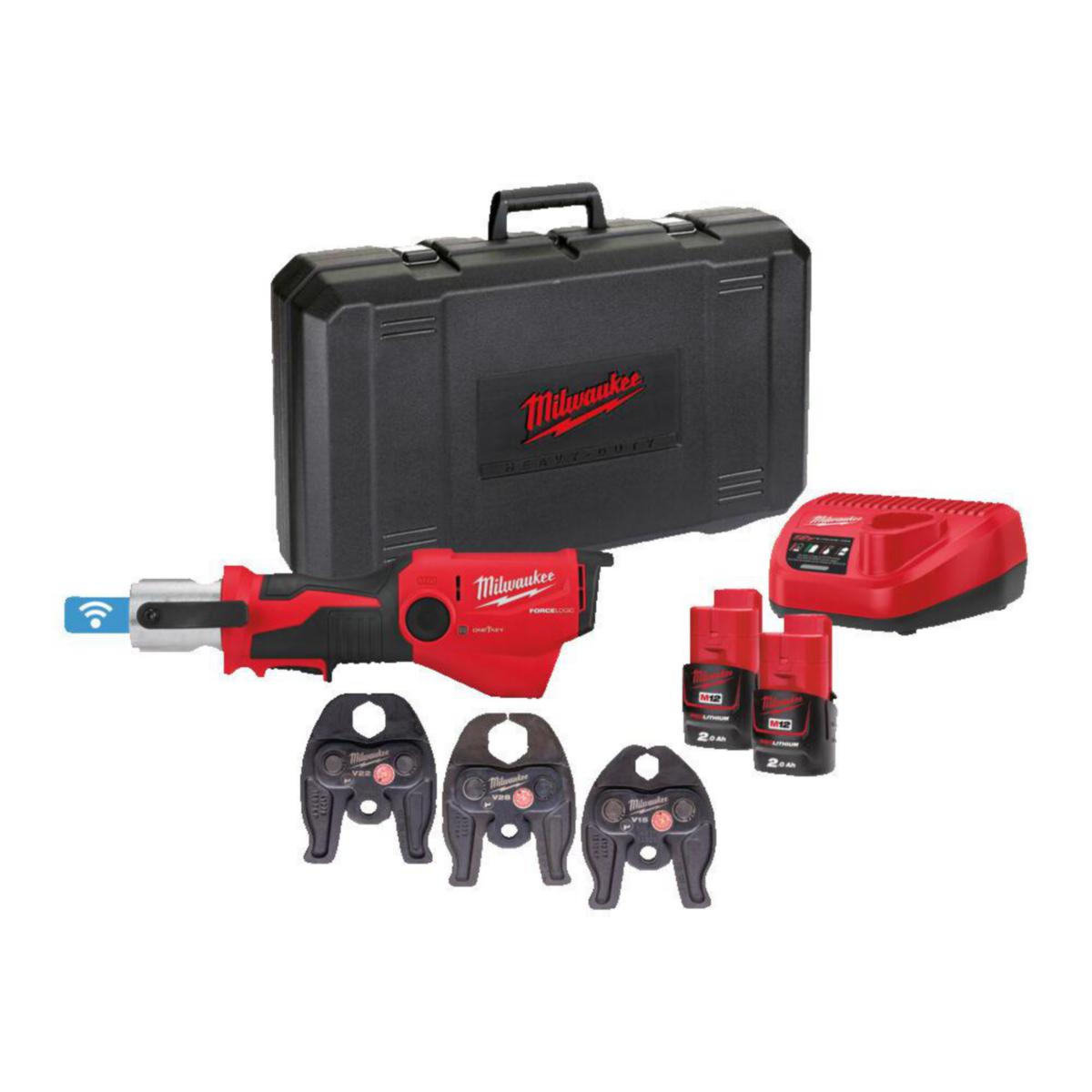 Pressverktøy Milwaukee M12 ONEHPT-202C V-SET - Pressverktøy M12 ONEHPT-202C Milwaukee 12V 2x2.0Ah V-SET