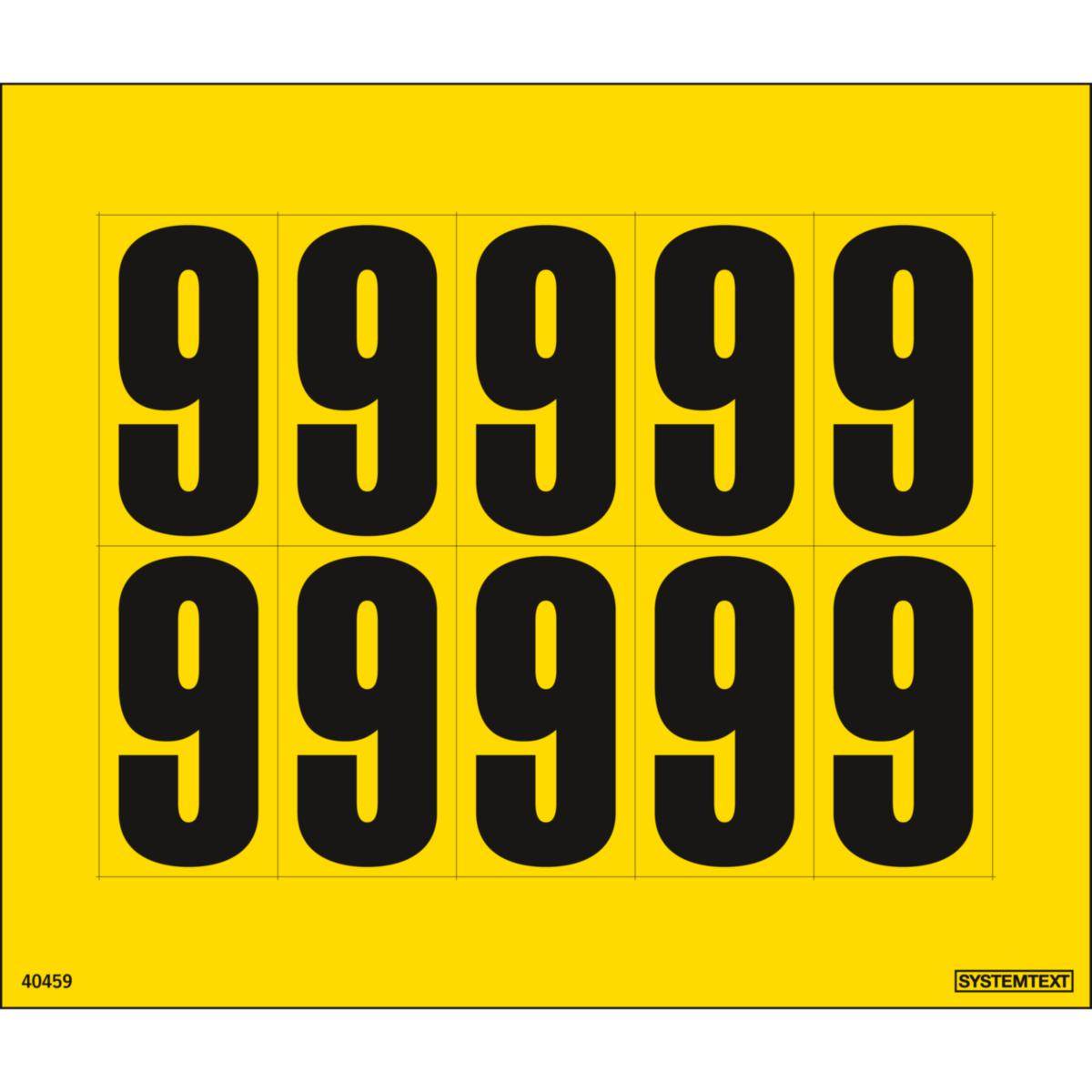 Dekal Systemtext Tallmerking nummer "9" 10 stk/ark - Tall merking 45mm Nummer 9 Systemtext 165x140 mm 10st/ark