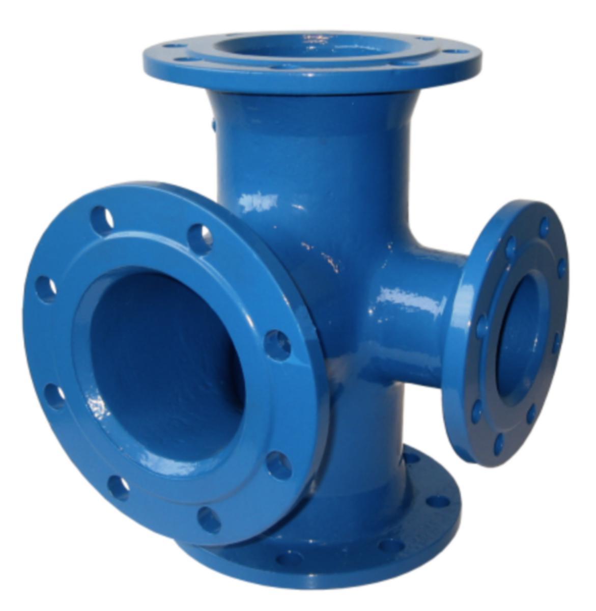 Dn 300 x 300 flense t-rør m/brann.avstikk blå epoxy pn10 ...
