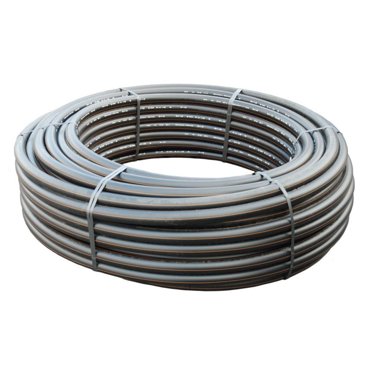 Trykkrør i kveil, PE 100 RC SDR 11, rødbrun stripe. Pipelife - 63 mm PE100 RC trykkrør SDR 11 Rødbrun stripe Kveil L=150mtr