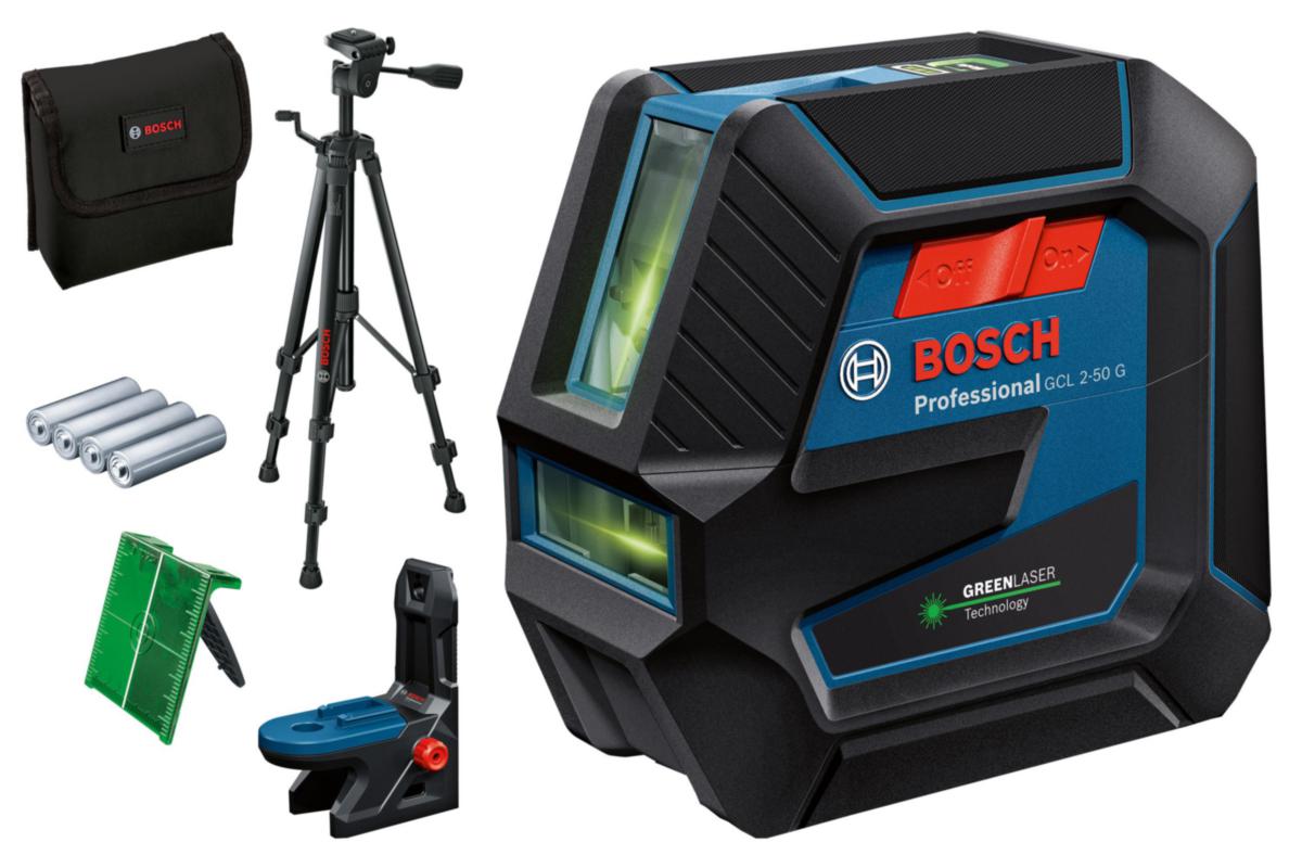 Kombilaser Bosch GCL 2-50/RM10 m/stativ - Kombilaser grønn GCL 2-50/RM10 Bosch m/stativ BT150