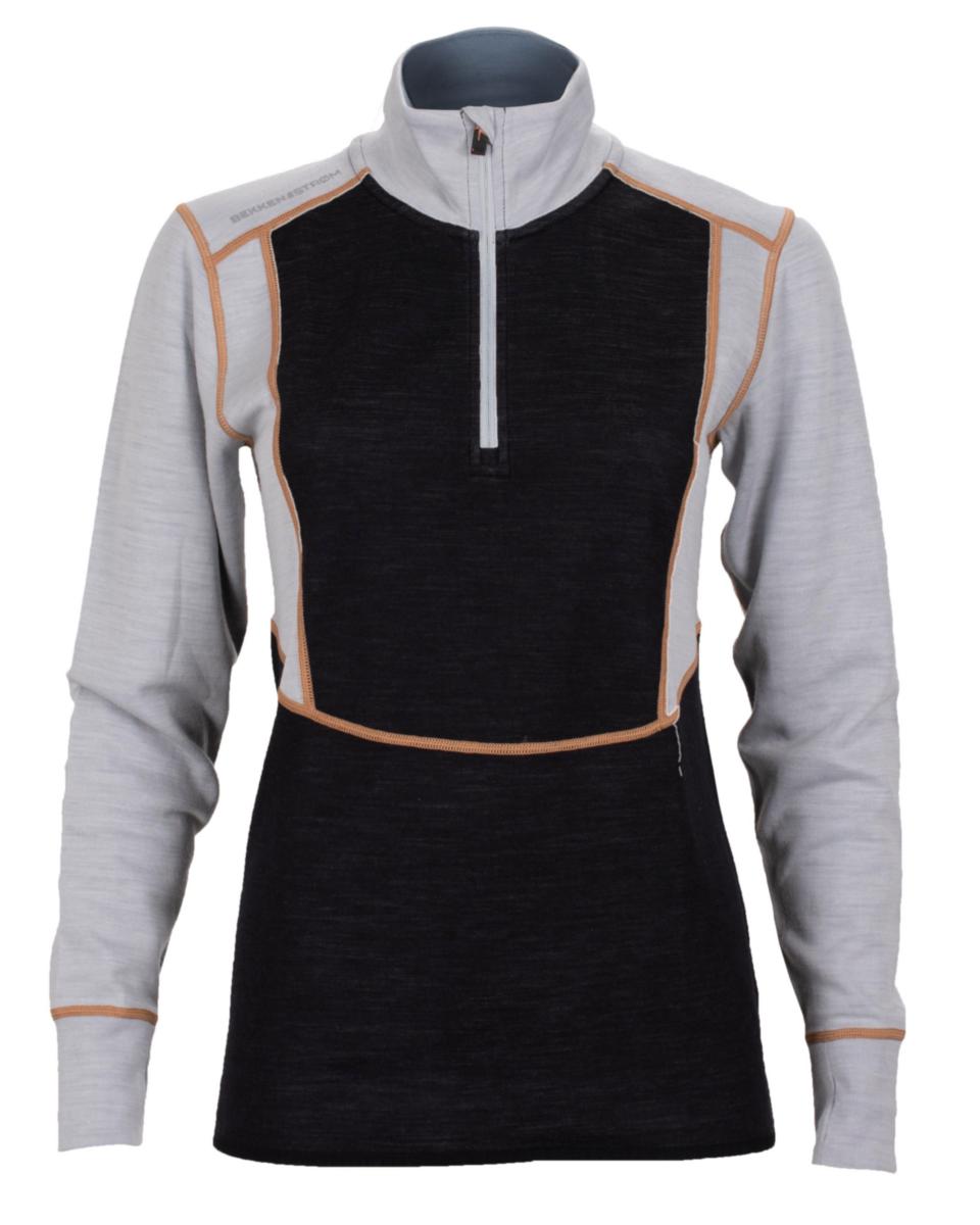 Undertrøye polo dame BS Majavatn 2L Merino - Undertrøye polo W BS Majavatn 2L Merino sva/grå str L