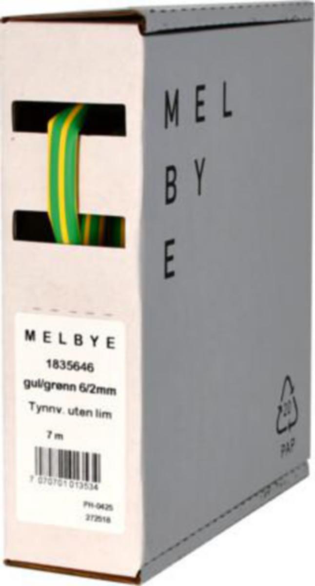 Krympeslange Melbye Tynnvegget, uten lim, gul/grønn, i spoleboks - Krympesl gul/gr 6.0-2.0 mm/sb7 CPX301 1 boks=7m