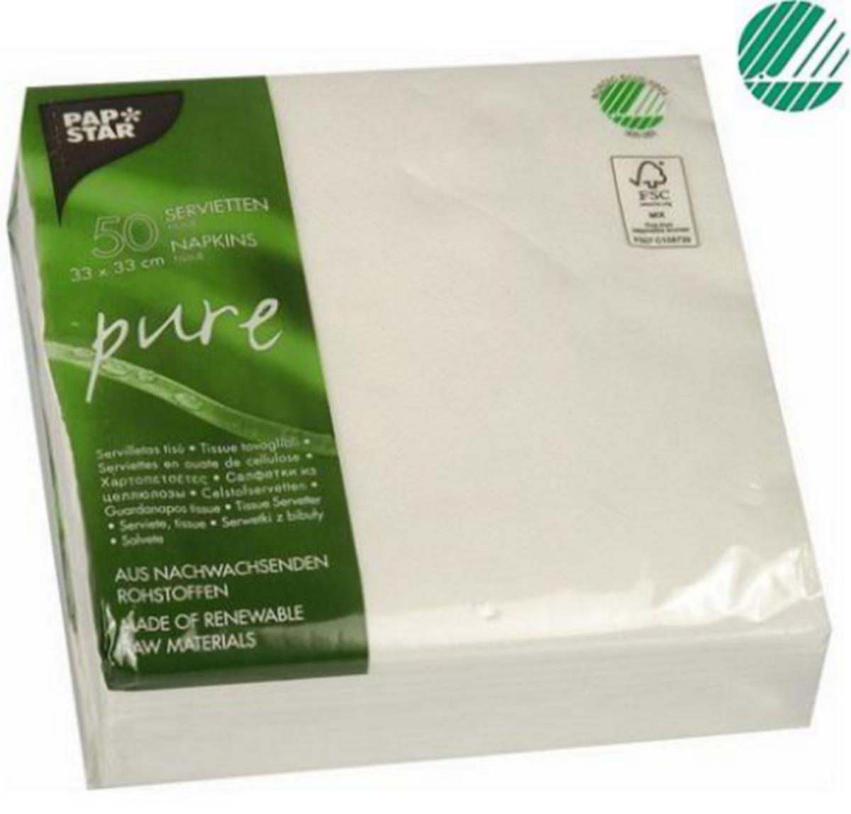 Serviett Papstar Pure - Serviett Pure 2-lag 33cm Papstar Hvit 50pk