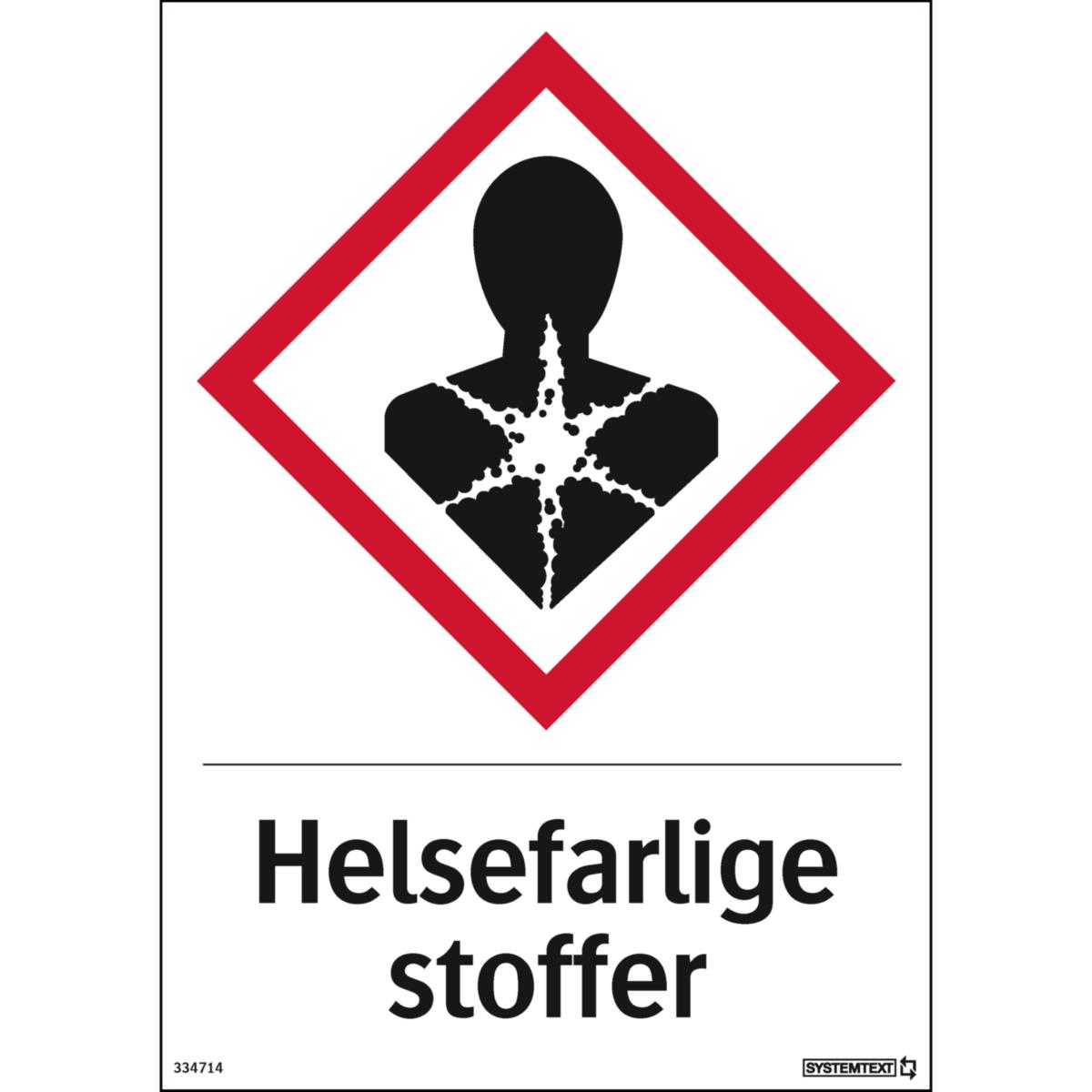 Skilt Systemtext "Helsefarlige stoffer" - Skilt Helsefarlige stoffer Systemtext 210x297mm Plast