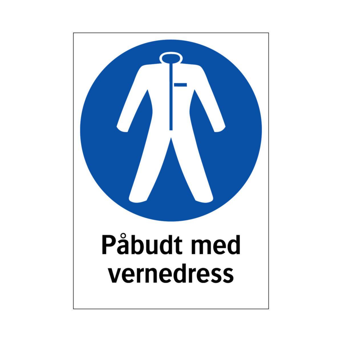 Skilt Systemtext "Påbudt med vernedress" - Skilt Påbudt med vernedress Systemtext 210x297mm Plast
