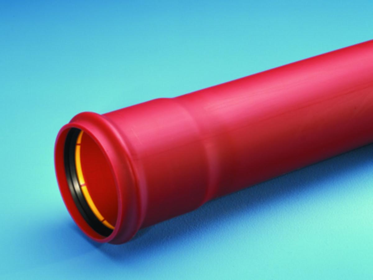 Kabelrør PP glatt, rød, Wavin - 125 x 4.6mm PP røde kabelrør lgd. = 6 mtr. SN8