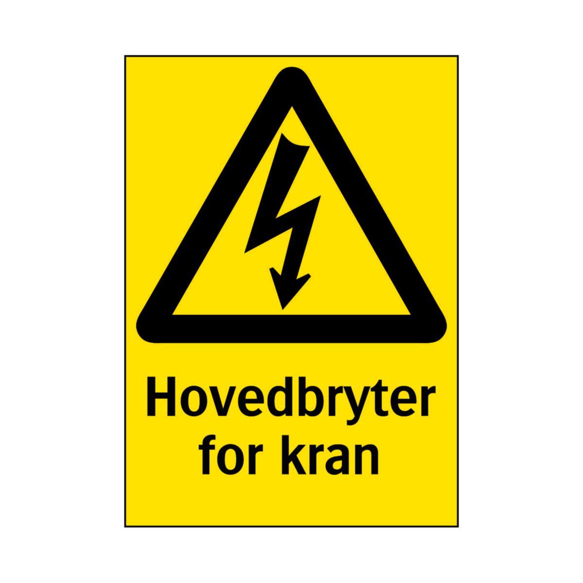 Skilt Systemtext "Hovedbryter for kran" - Skilt Hovedbryter for kran Systemtext 210x297mm Plast