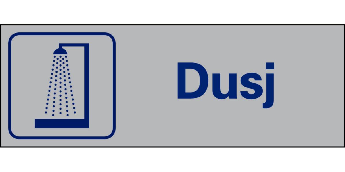 Skilt Systemtext "Dusj" - Skilt Dusj Systemtext 225x80mm Alu
