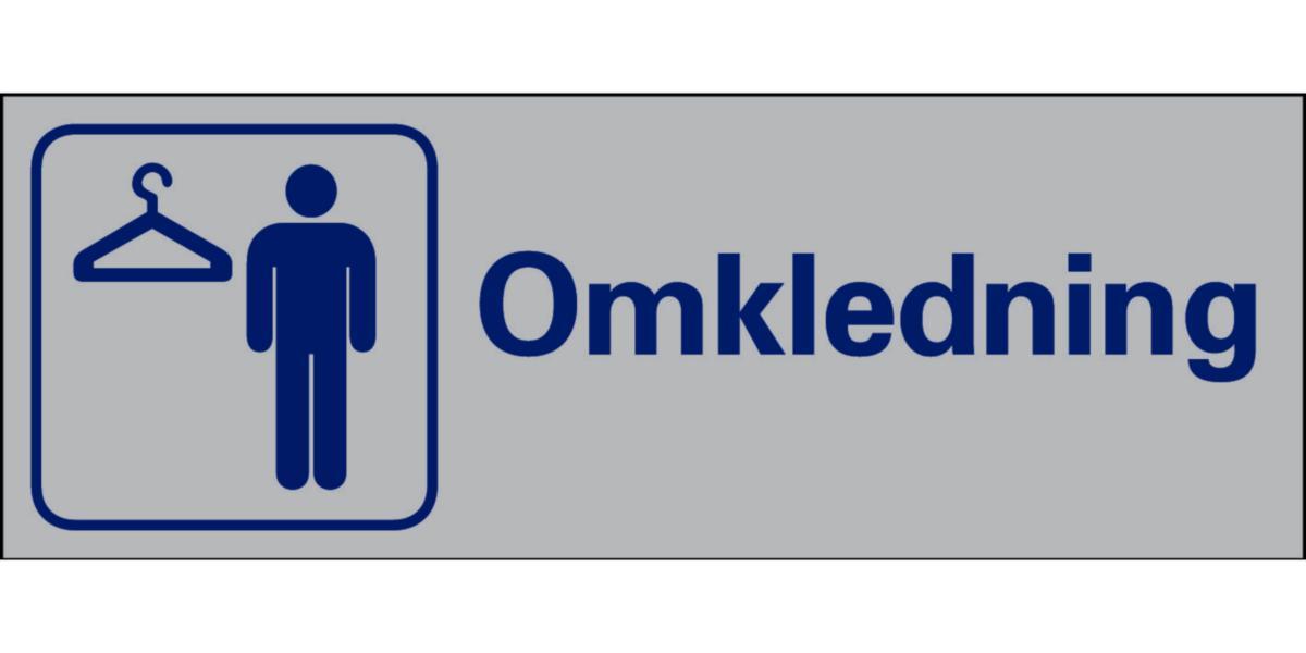 Skilt Systemtext "Omkledning" herre - Skilt Omkledning herre Systemtext 225x80mm Alu