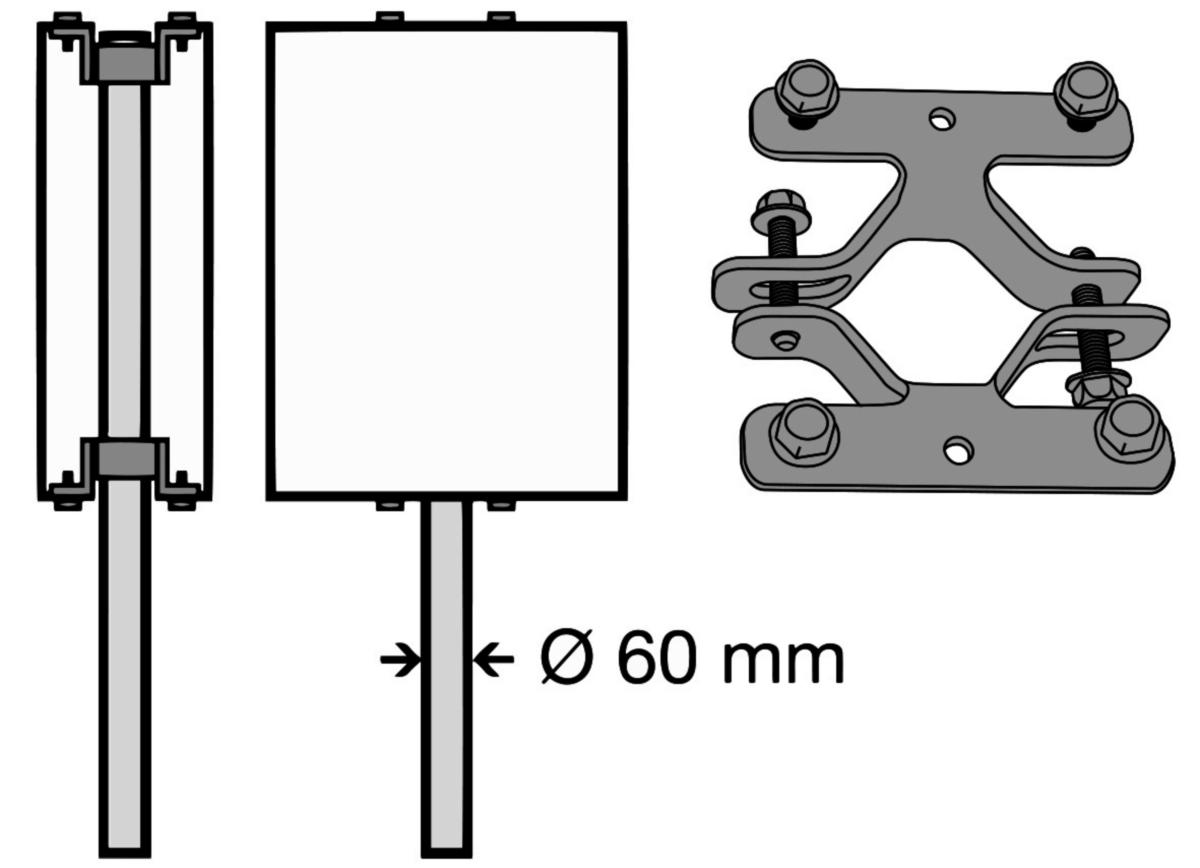 Stolpebrakett Systemtext dobbelt for buede skilt - Stolpebrakett dobbelt buet Systemtext 130X35mm aluminium