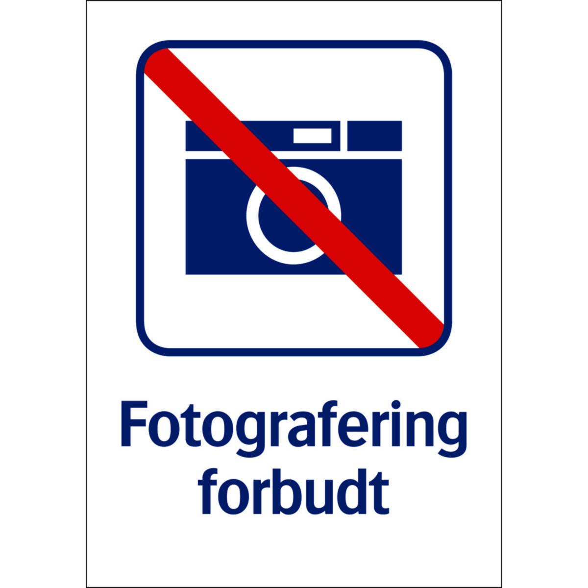 Skilt Systemtext "Fotografering forbudt" - Skilt Fotografering forbudt Systemtext 210x297mm Plast