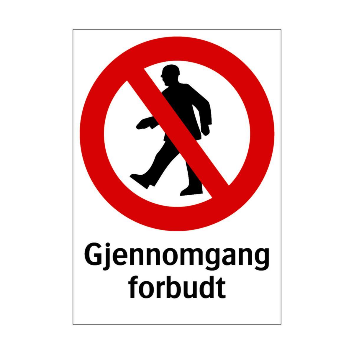 Skilt Systemtext "Gjennomgang forbudt" - Skilt Gjennomgang forbudt Systemtext 210x297mm Plast