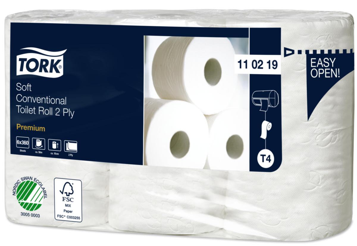 Toalettpapir Konvensjonell Premium Tork - Toalettrull myk konvensjonell Tork T4 hvit 2-lag 396ark