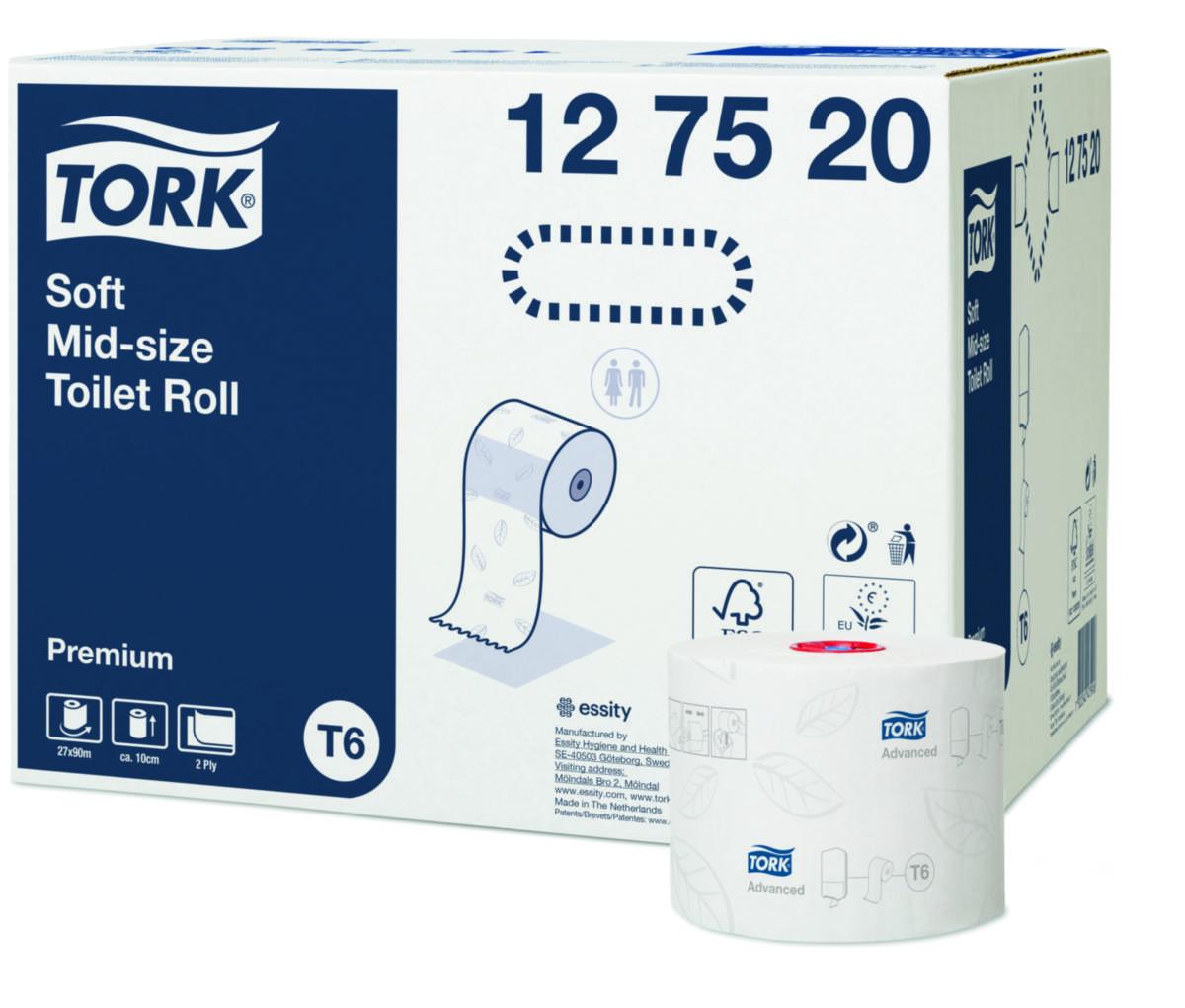Toalettpapir Myk Mid-size Premium Tork - Toalettrull myk mid-size Tork T6 hvit 2-lag 27stk