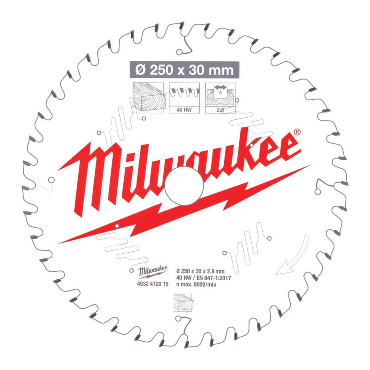 Sirkelsagblad Milwaukee CSB P Tre MS - Sirkelsagblad CSB MS W Milwaukee Ø250x30x2.8mm 40T