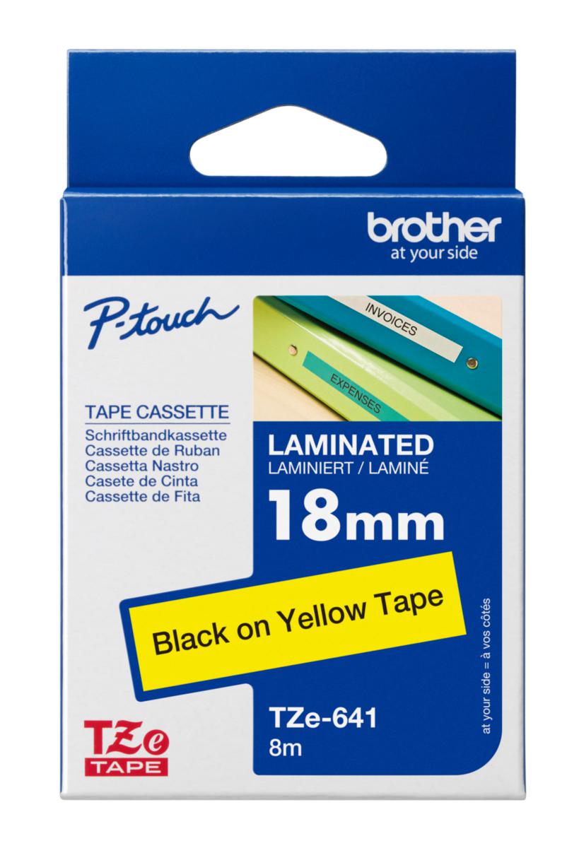 Merketape Brother TZE325 - Merkebånd TZE641 Brother 18mm gul svart tekst