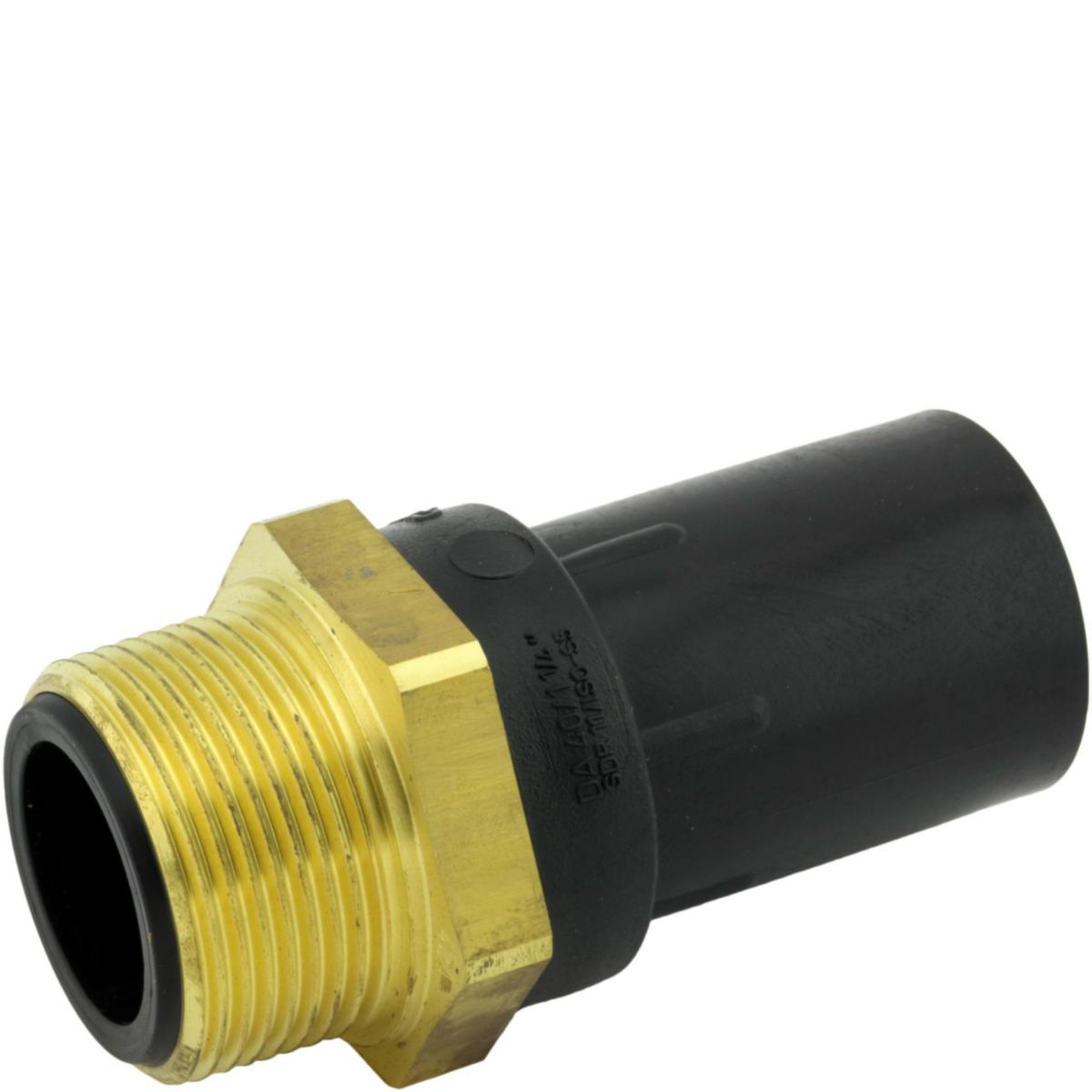 Nippelmuffe lang PE100 med messing utvendig gjenge NIFE-AS, GPA - 40mm x 1 1/4" lang nippelmuffe PE100 m/utv. gjenger Messing