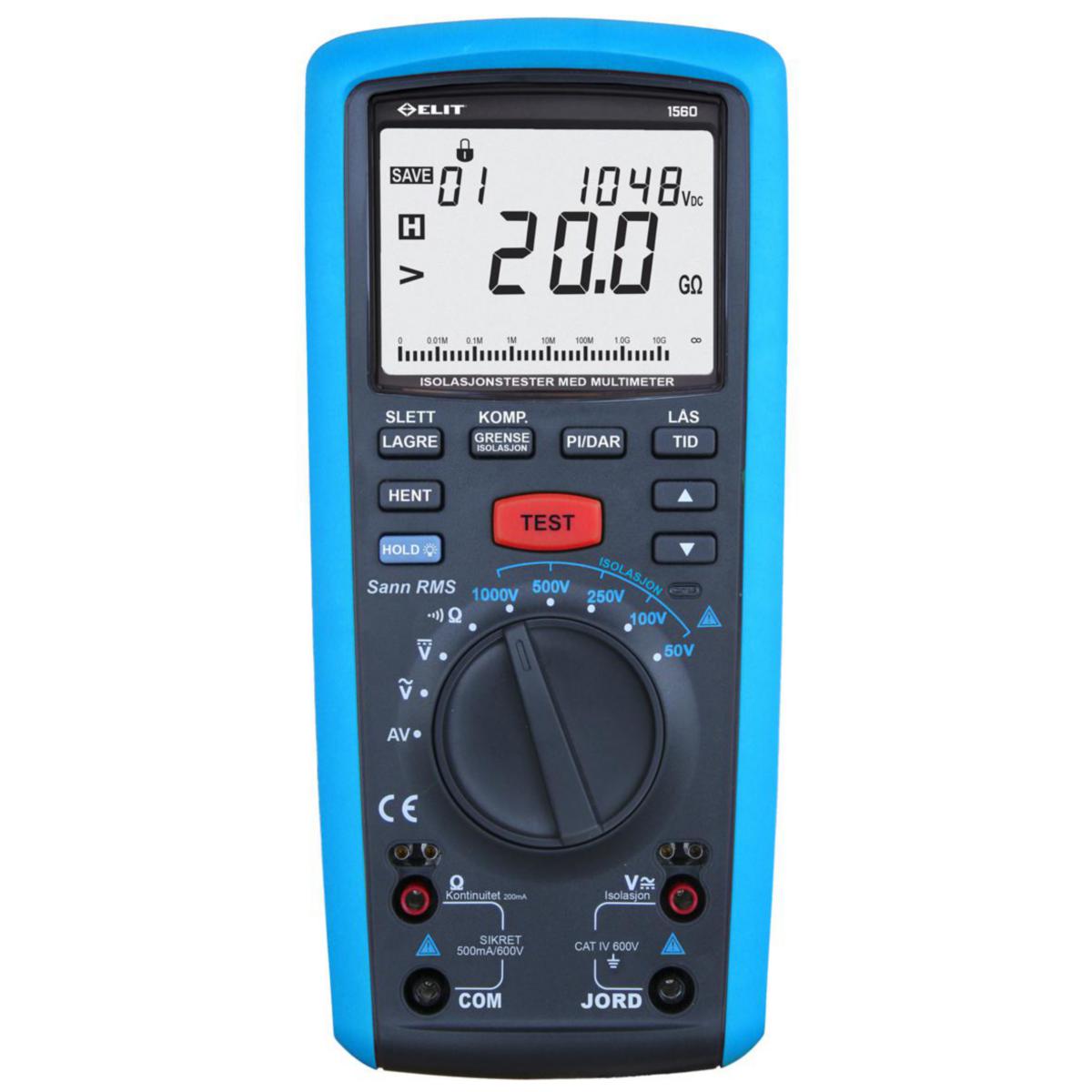 Isolasjonsmåler ELIT® 1560 - Elit 1560 digital Isol.måler 200mA kont. 50.1200V Iso.