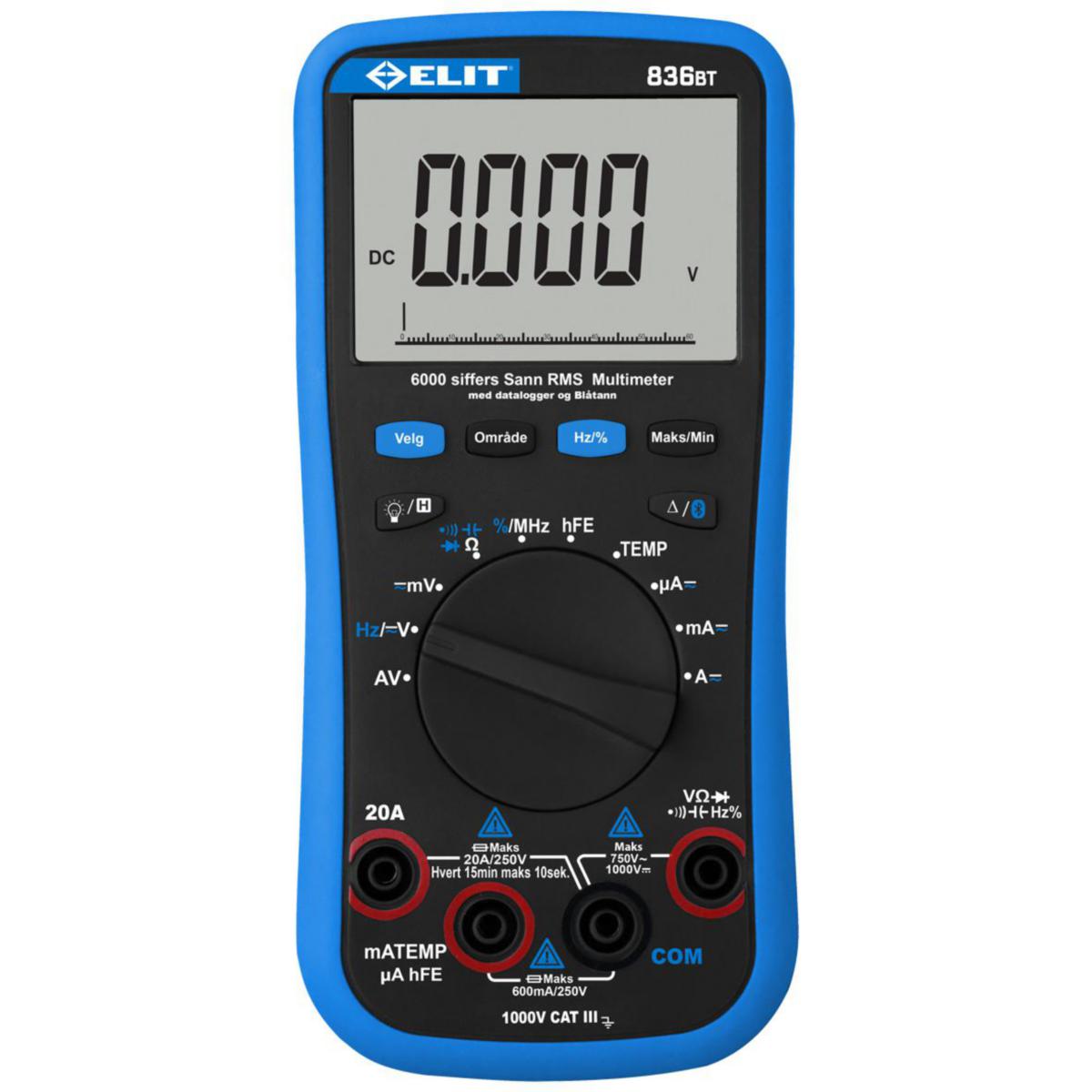 Multimeter ELIT® 836BT m/blåtann og minne - Elit 836BT multimeter m/minne Blåtannkomunikasjon