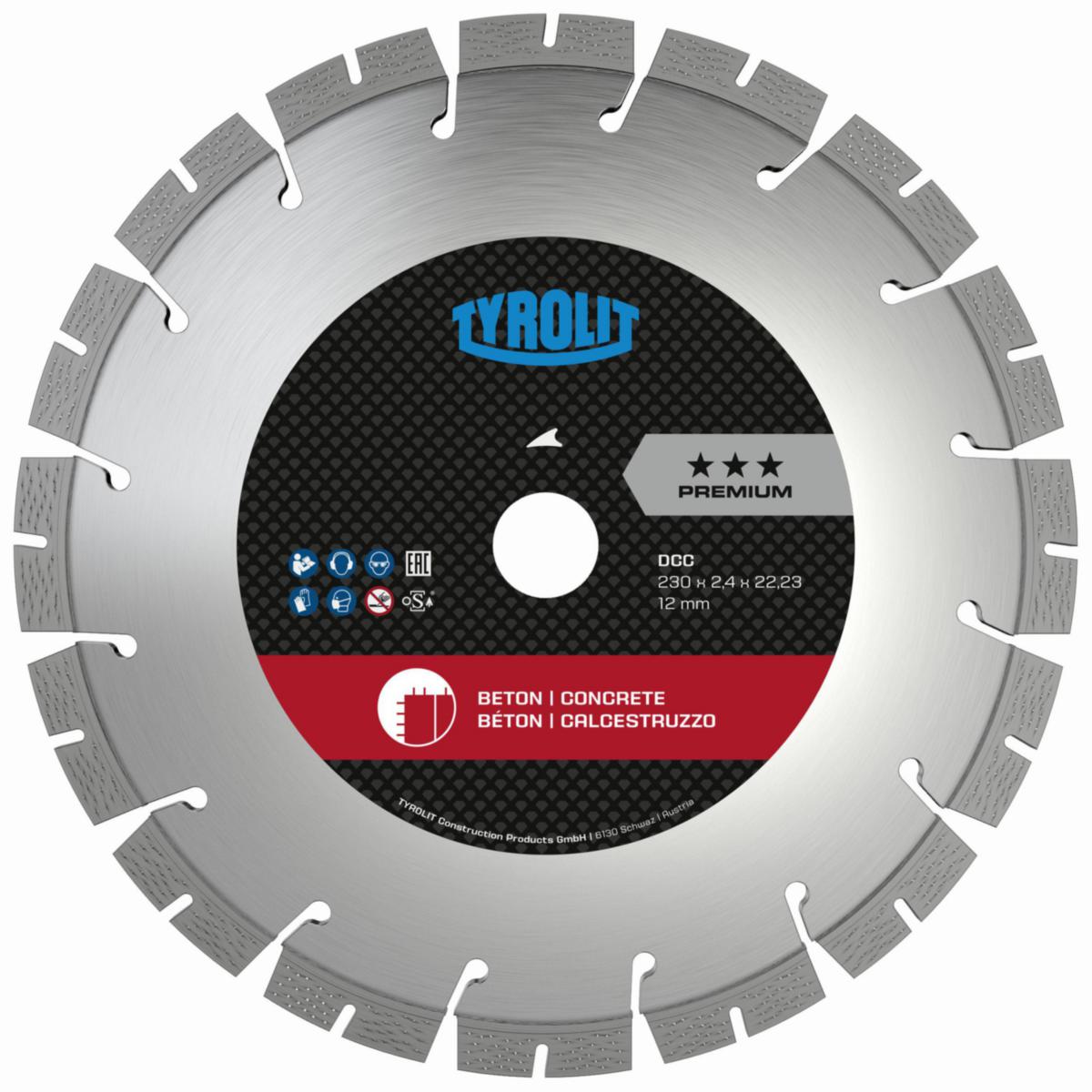 Diamantkappeskive Tyrolit Premium*** DCC Betong - Diamantkappeskive Premium DCC Tyrolit Ø230X2.4X22.23mm bet.