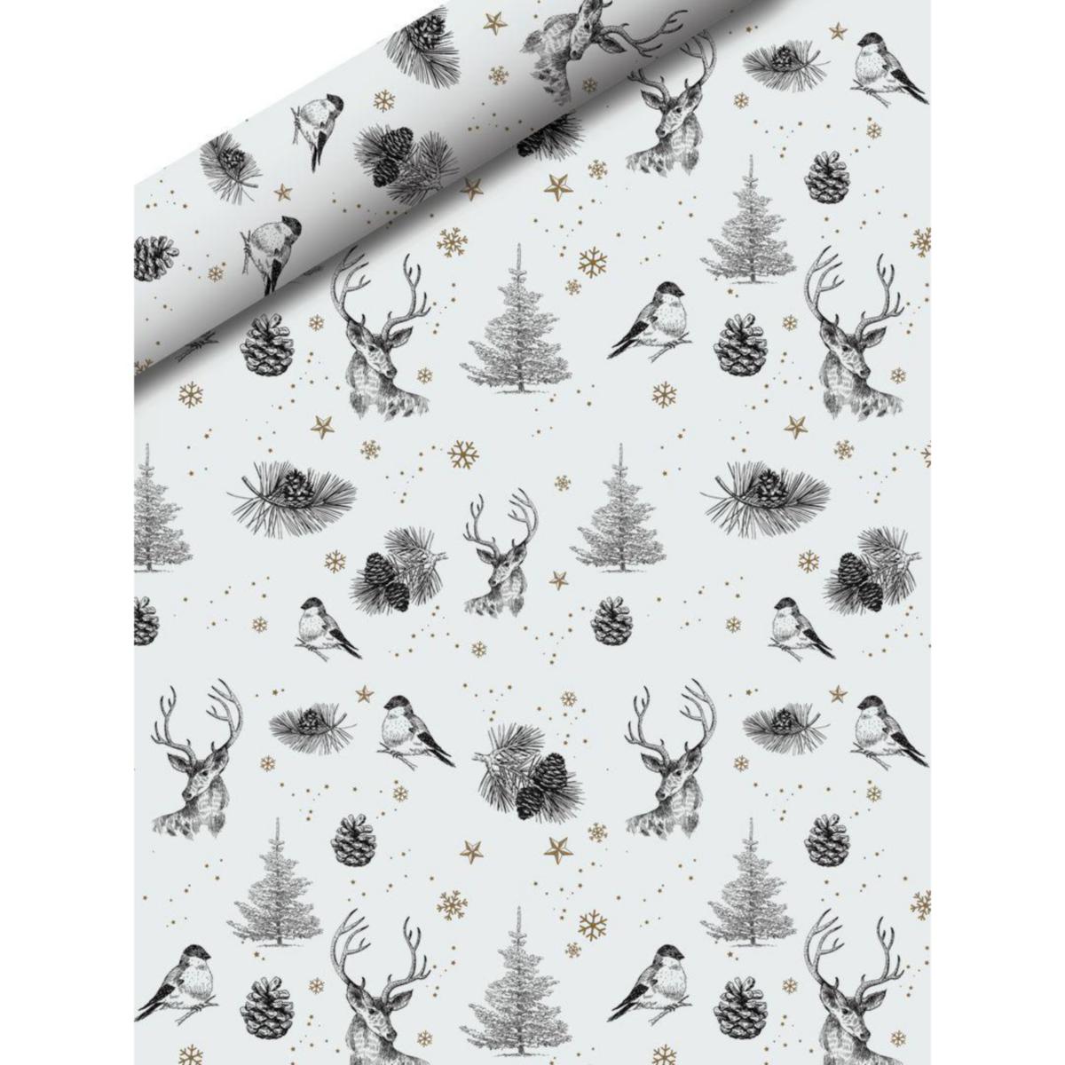 Julegavepapir diskrull Hvit hjort - Julegavepapir Hvit hjort Hedlunds 57cmx154m